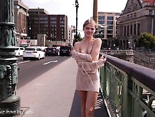 Naughty European Teen Flashing Perky Titties In Public