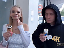 Hunt4k.  blondie hottie used her enormous natural boobs to get back on her boyfriend