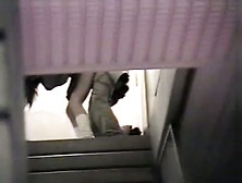 Horny couple fuck on the train stairs