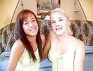 Cute Angie and Christine Young with a huge dildo (18+)