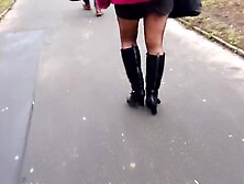 Upskirt (fake) black pantyhose