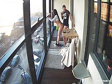 Busty Teeny In Fine Smoking Action On The Balcony