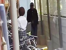 Blouse sharking attack with brown-haired Asian being surprised