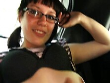 Young busty brunette exhibitionist beauty gets fucked doggystyle outside