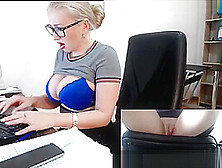MILF playing with a remote vibrator at the office