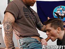 Big dick soldier Jay Tee engage in an intense drilling with Tyler James