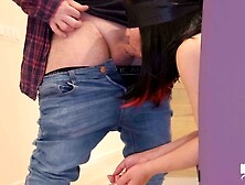 Sexy black-haired wife sucks off hubby and his mate in a steamy threesome