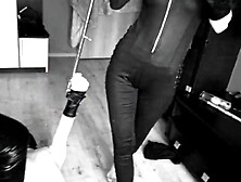 Sub jerks off penis under the supervision of 2 gf