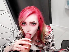 Hair Emo-guy Shags A Lovely Slim Tattooed Pink-hair Sales Consultant In The