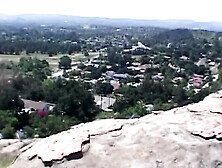 Woman hiking on a cliff edge gets fucked