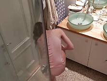 Naked girl shaves her armpits and pubes in the bathroom