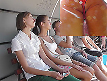 Tanned brunette babe has nice upskirt (fake) potential