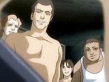 Anime nymphet in stockings gets tied and fucked doggy style by a bunch of men