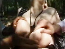 British stud Omar fucks a MILF outdoors in a FMM threesome