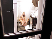 Mature Boy Filmed From Outside While Taking A Bathroom And Wanking Off His Rock Hard Wood