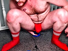 Toying Around At Top Of Stairs In Red Jockstrap And Socks