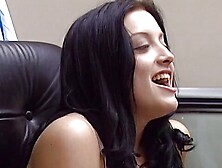 Brunette beauty seduces her hot girlfriend with a huge dildo