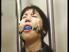 Japanese classic bukkake on a tied slut