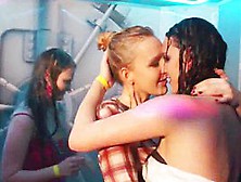 Slutty girls dancing erotically in a club