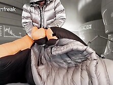 Humongous Overfilled Mummy Bag and Silver Super Puff Jacket Arousal Test With Jizz Covered Ending