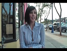 Girl unbuttons her top and flashes in public