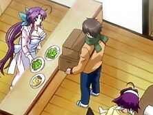 Busty Hentai girl seduces that guy and plays with his cock