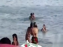 Horny French couple has sex in the water
