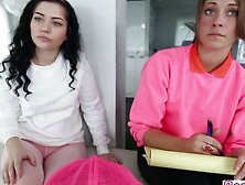Dick sucking and riding Hottie Baby Sitters on a couch