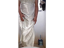 Asian Crossdresser Wearing Long Silky Nightie Gown