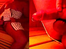 Public Exhibitionist in sauna with penis ring and urethral stimulation | public prick flash