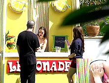 Aidra Fox is selling ice cold Lemonade to the public