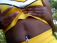 Ebony Cheerleader Showing What She's Got, Balls Deep!