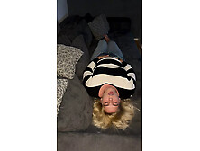 Bonie and Clyde masturbates blonde solo hot horny wet trembling twitch moaning multiple orgasms couch jeans satisfyer