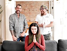 Two pals with hard cocks fucked a gorgeous beauty Ella June