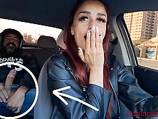 Sleazy app driver catches passenger masturbating butt her back!