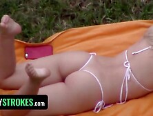 FamilyStrokes - Cutie Blondie Impressed With Beauty Studs Package Drop Down On Her Knees To Blow It