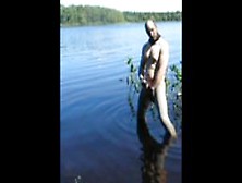 Jerking Off In Lake Wearing Spandex Tights,  Latex Gloves And Sto