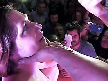 Orgia party on a public stage with horny milf