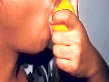 Hottie Mouth Black Having Fun With A Mango