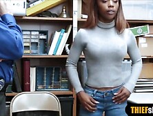 Large titted black shoplifter with pierced nipps abused