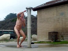 Outdoor nude shower at a California public beach