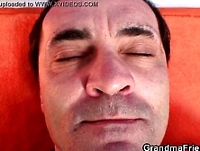 Older long plumper inside tights swallows 2 dicks