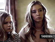 Pervy professor bratty coeds Coco Lovelock and Haley Reed to blow his hard prick and bang their pussies