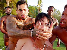 Outdoor Sex party 9 Studs Fuck Hispanic Lady in Lingerie with Anal and DP