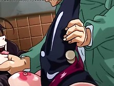 Watch this mature cartoon slut with huge tits get dildoed in public bathroom