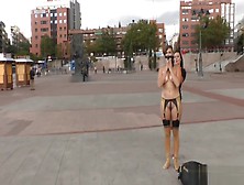 Naked babe in latex stockings in public