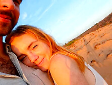 POV: Redhead gives a blow job while taking a stroll in the desert