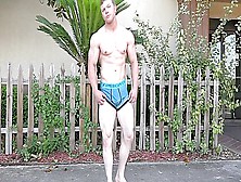 Bodybuilder Posing Outside In Underclothing