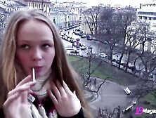 Huge Hair European Blonde Bianca 19 Goes Topless Public? What?