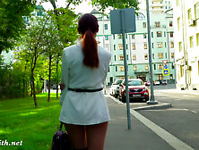 Independent Woman. Jeny In Pantyhose Without Panties In Public